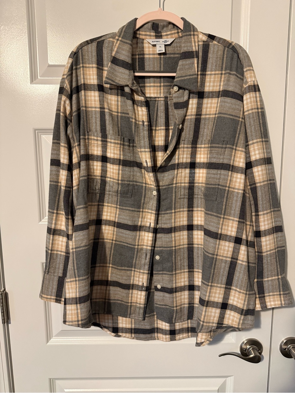 Old Navy Plaid Button-Down Shirt - Gray & Cream